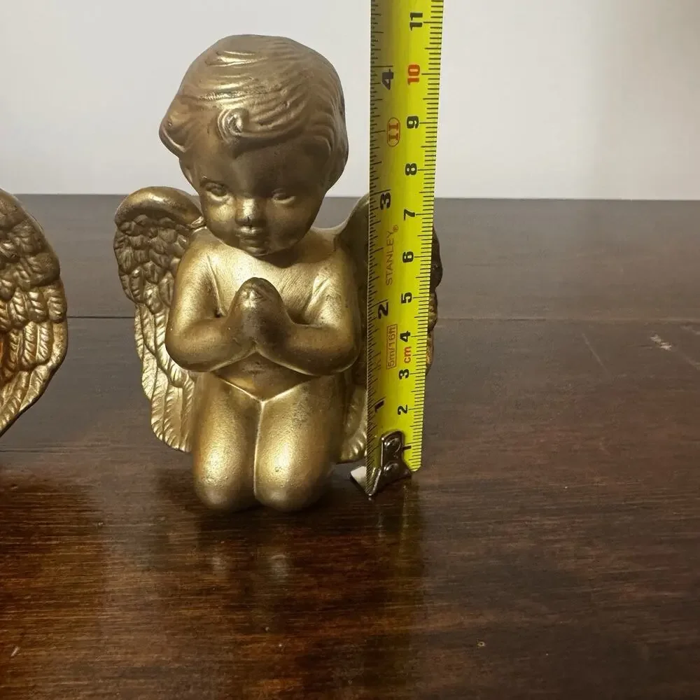 Vintage Angel Praying Gold Tone 2 Cherubs Made Taiwan 4.5